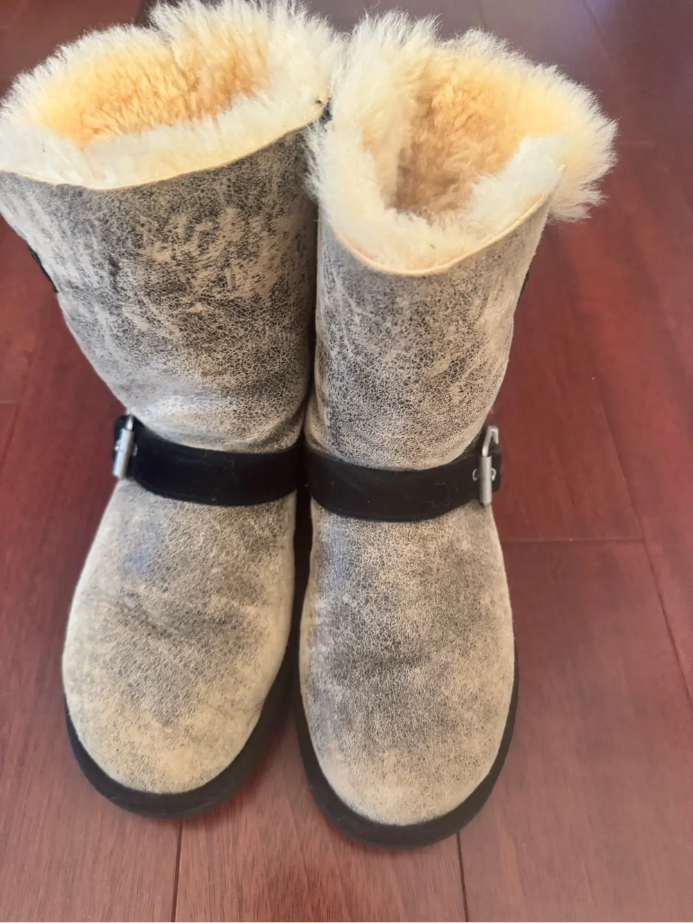 UGG Two-Tone Shearling Short Boots in Cream and Black